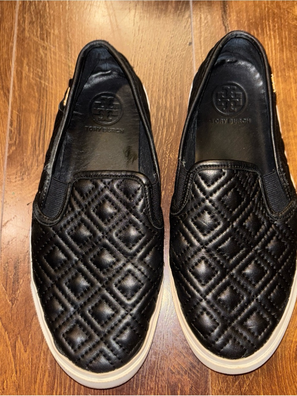 Tory Burch Jesse Black Quilted Leather Slip-On Sneakers Women's Size 7M